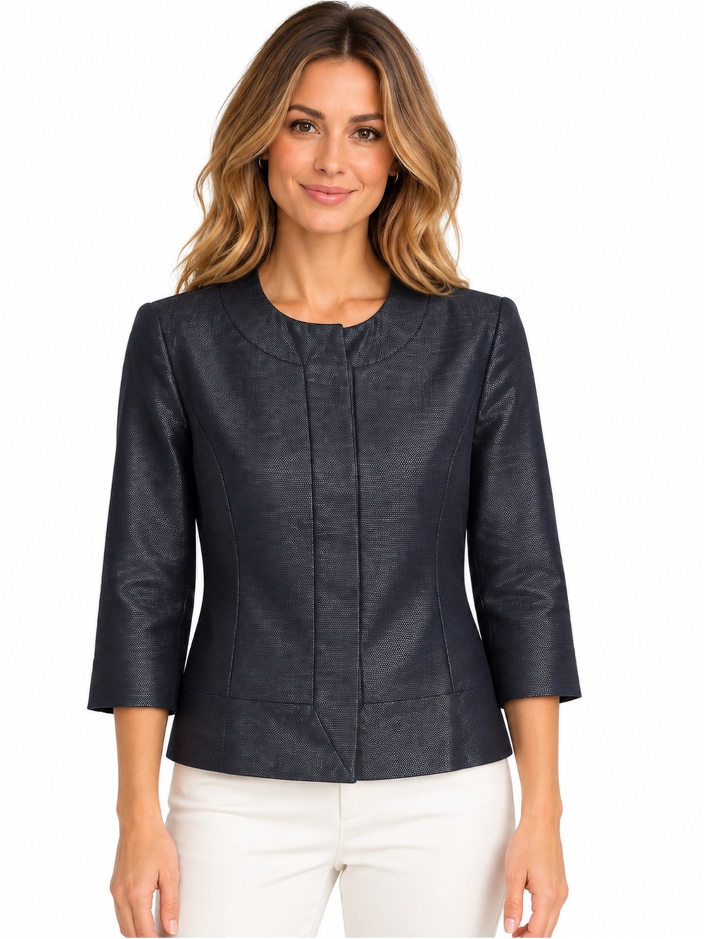 Banana Republic Navy Textured Jacket Blazer Tall 8 3/4 Sleeve